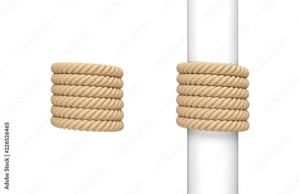 Aufkleber 3d rendering of two pieces of natural rope, one turned around a post and another around empty space.