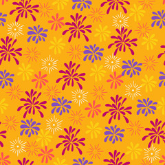 Diwali seamless pattern with colorful firework on yellow background