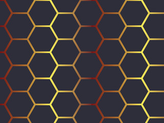 Abstract black and white pattern hexagon of futuristic surface hexagon pattern with  redtone color light rays.