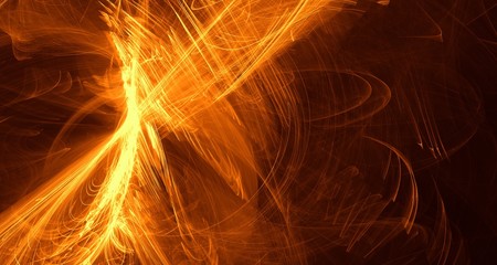 Abstract gold orange light and laser beams, fractals  and glowing shapes  multicolored art background texture for imagination, creativity and design.