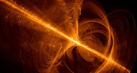 Abstract gold orange light and laser beams, fractals  and glowing shapes  multicolored art background texture for imagination, creativity and design.