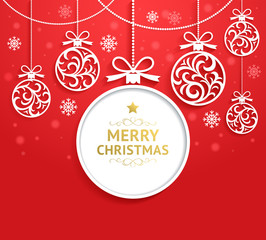 Naklejka premium Christmas balls background paper cut style. Vector illustrations.