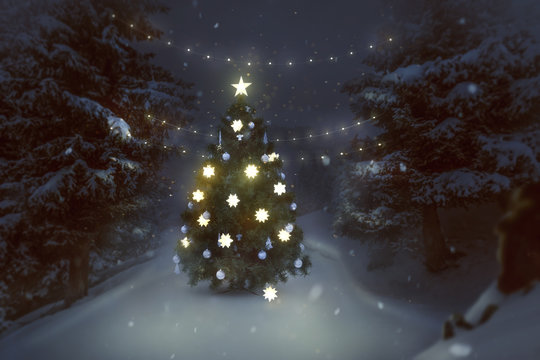 Weihnachtsbaum in Winterlandschaft