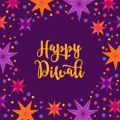 Diwali greeting card with stars and confetti