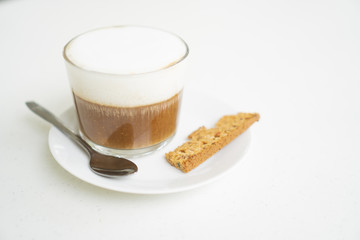 coffee latte art, coffee cup on the table cafe
