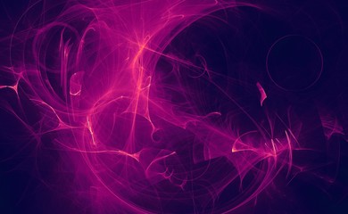 Abstract purple light and laser beams, fractals  and glowing shapes  multicolored art background texture for imagination, creativity and design.