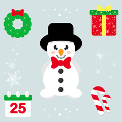 winter cartoon cute snowman with tie and christmas illustration vector