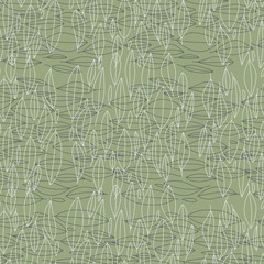Graphic Leaves Linework Seamless Pattern Overlapping Leaf Design