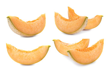 Naklejka na ściany i meble Set with fresh ripe melon slices on white background