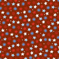 Christmas seamless pattern with colorful stars and snow