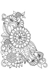 Page for coloring book. Outline flowers. Doodles in black and white