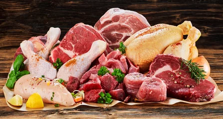 Fotobehang Raw meat assortment, beef, chicken, turkey © exclusive-design