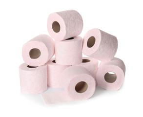 Color toilet paper rolls on white background