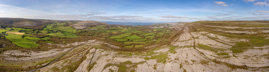 the burren national park in county clare, ireland. beautiful scenic rural irish countryside along the wild atlantic way. unesco global geopark for geotourism in ireland.