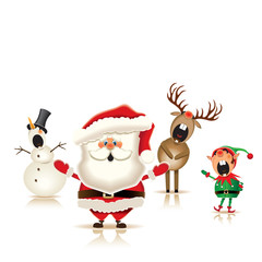 Santa Claus,Reindeer,Snowman and Elf isolated on the white background.Christmas companions.Vector illustration.