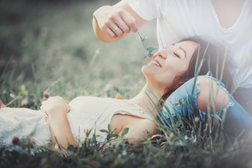 loving couple in the spring park
