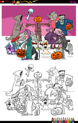 spooky Halloween cartoon characters coloring book