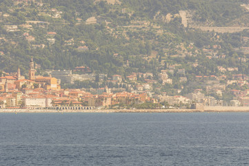 Panoramic view of the gulf of Menton and Cap Martin in a summer day