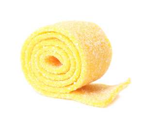Delicious colorful chewing candy on white background