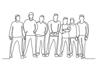 continuous line drawing of work team standing