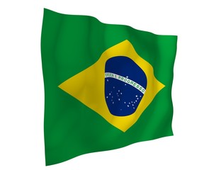 Waving flag of Brazil. Ordem e Progresso. Order and progress. Rio de Janeiro. South America. State symbol. 3D illustration