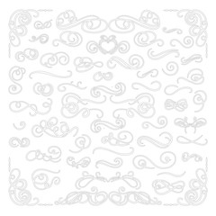 Vector Set of Filigrees, White Wedding Card Design Elements Isolated.