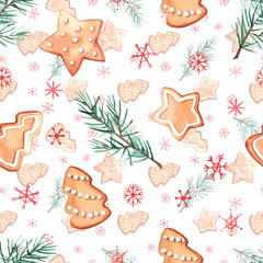 Pattern with watercolor New Year sweets. - 226544001