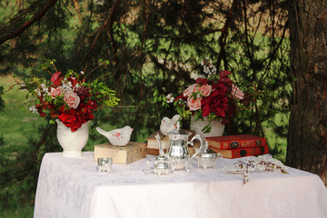 Decorated table in the forest