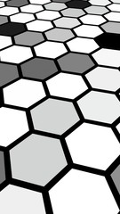 Obraz premium Black honeycomb with a gradient color. Perspective view on polygon look like honeycomb. Isometric geometry. 3D illustration