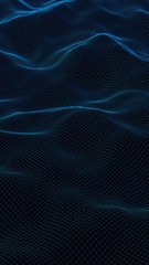 Abstract landscape on a dark background. Cyberspace blue grid. Hi-tech network. 3D illustration