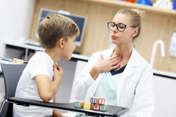 Cute little boy at speech therapist office
