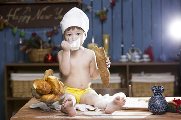 cook a little boy drinking milk
