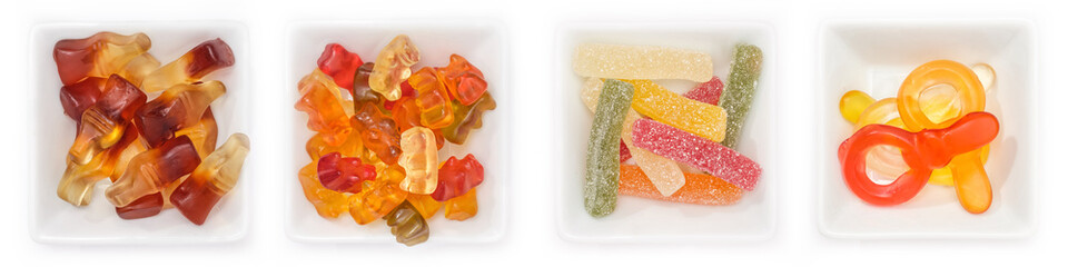 Verschiedene Süssigkeiten aus Fruchtgummi und Gelatine