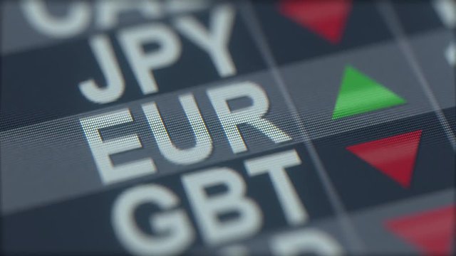 Increasing Euro exchange rate indicator on computer screen. EUR forex ticker