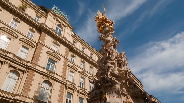 Rotating shot of the Trinity Column known as the Plague Column in Vienna, Austria. Constructed after the Great Plague epidemic