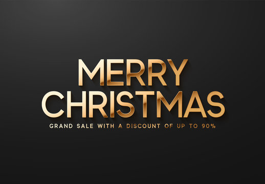Merry Christmas. Design on black background golden text,