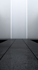 Modern hall long corridor with concrete floor and pool. Futuristic Big space background for product display. 3d render.