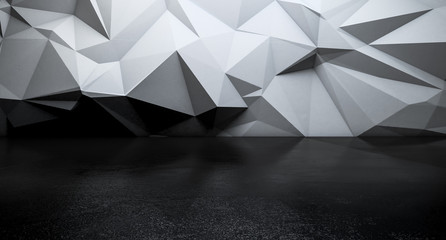 Abstract interior wall with triangle polygonal. 3D illustration