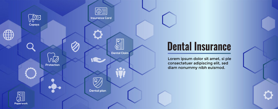 Dental Insurance Web Header Banner with Outline Icons, teeth, premiums, insurance, card, id