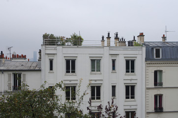 Facade and roofs of houses typical of Montmartre in Paris