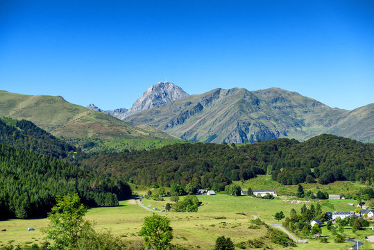 mountain landscape in the Pyrenees with the Pic du Midi de Bigorre in  background