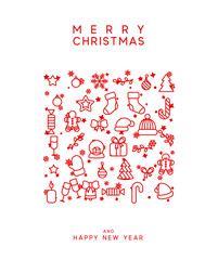 Merry Christmas and Happy New Year. Xmas holiday background greeting card.