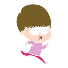 happy flat color style cartoon boy running