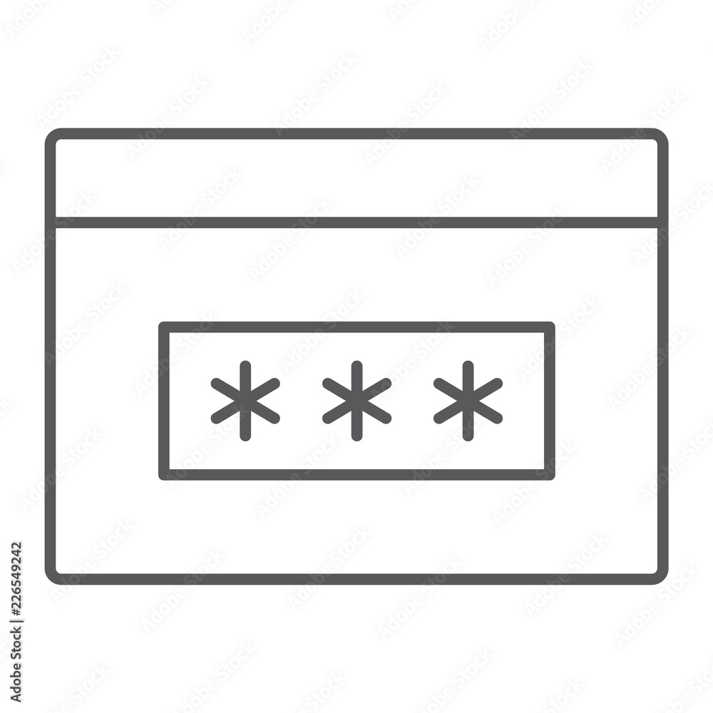 Poster password thin line icon, security and access, browser sign, vector graphics, a linear pattern on a w