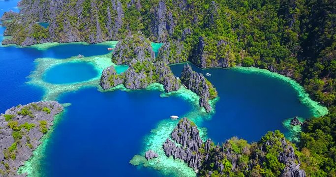 Overhead View of Deep Blue Coron Lagoons in Palawan, Philippines