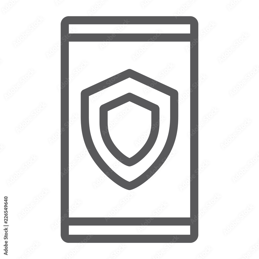 Poster device security line icon, data and protection, safety sign, vector graphics, a linear pattern on a 