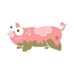 flat color illustration of a cartoon pig