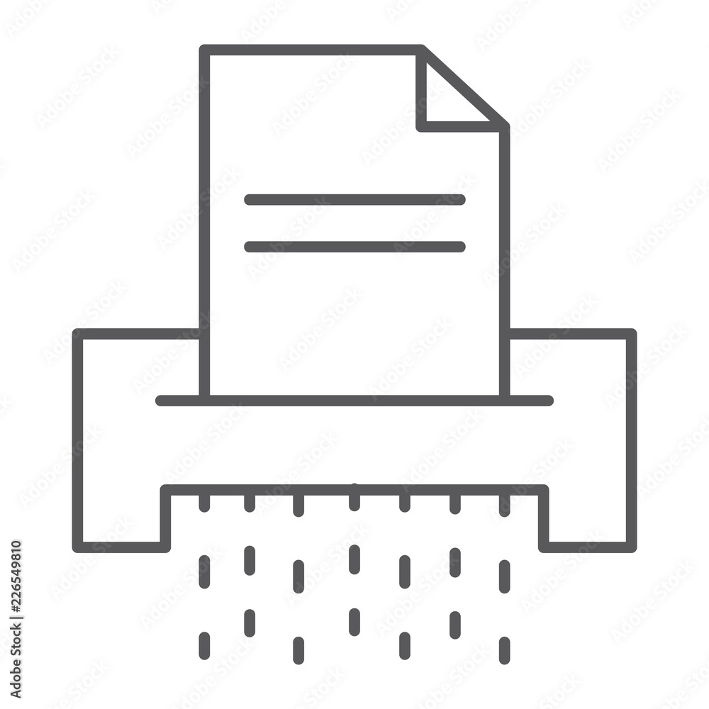 Poster document shredder thin line icon, file and document, destroy sign, vector graphics, a linear pattern