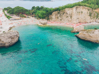 aerial view of hawaii beach in budva, montenegro.