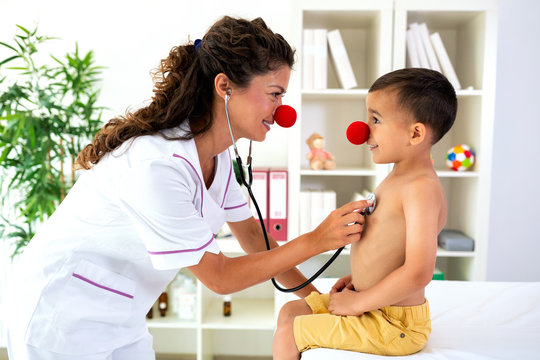 Stethoscope examination with clown’s nose on